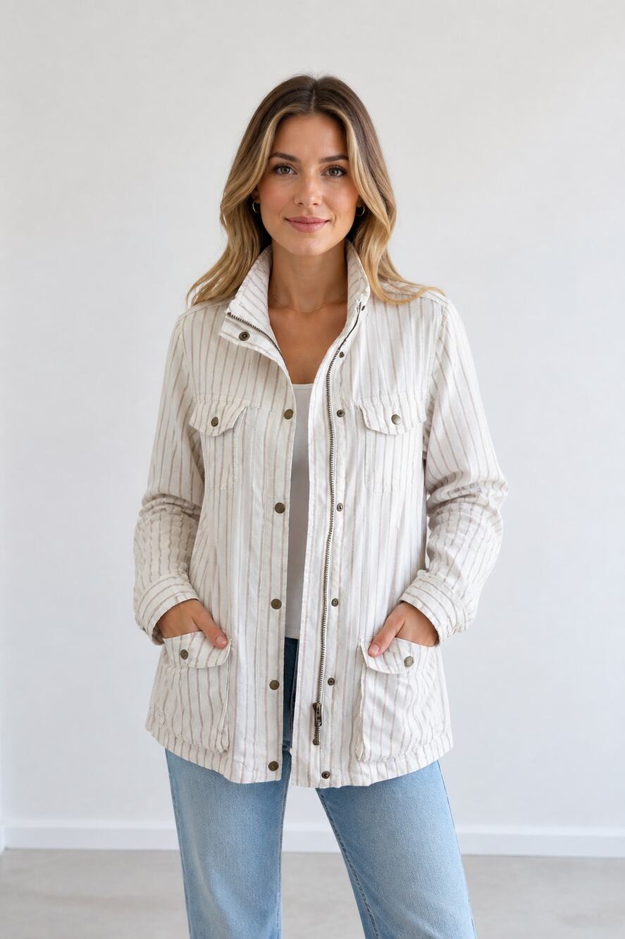 Artisan & Fox Linen Striped Zip-Up Jacket L